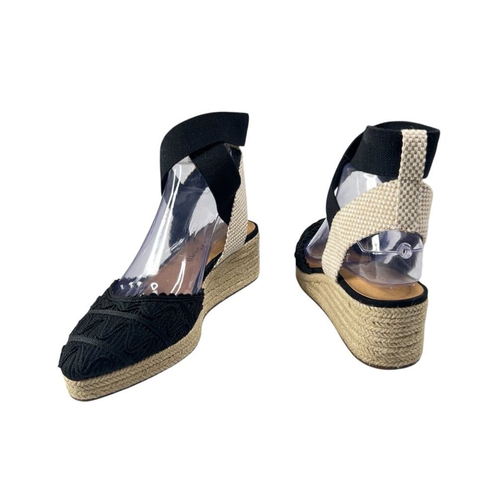 Lucky Brand Luvnia Macrame Espadrille Wedge Sandals 7.5 Black Bohemian - Picture 2 of 14